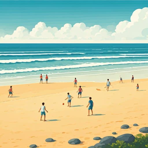 Campistas a jogar na praia junto ao mar